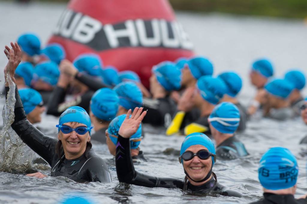 triathletes in the water