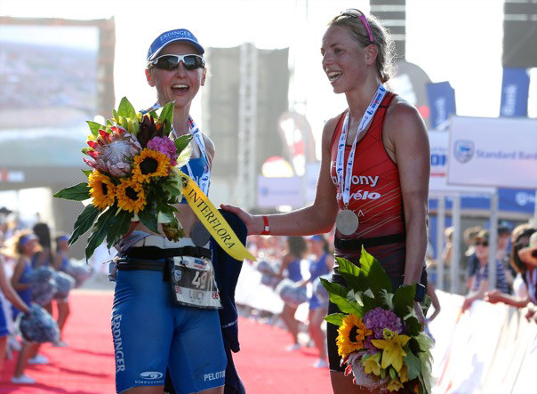 Cheetham and Gossage podium in Ironman African Championships in South Africa