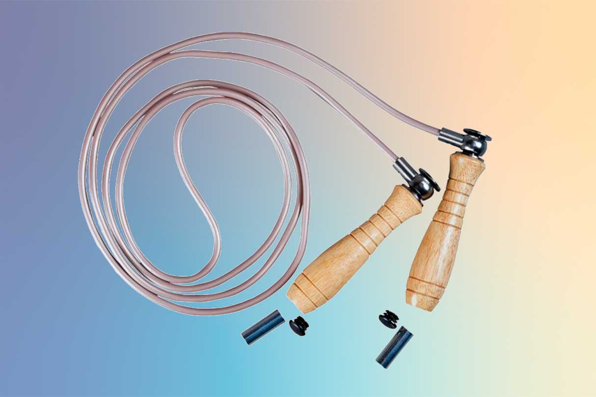 Weighted skipping rope with wooden handles