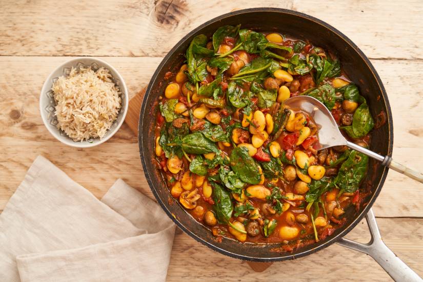 Butterbean, mushroom and spinach bhaji