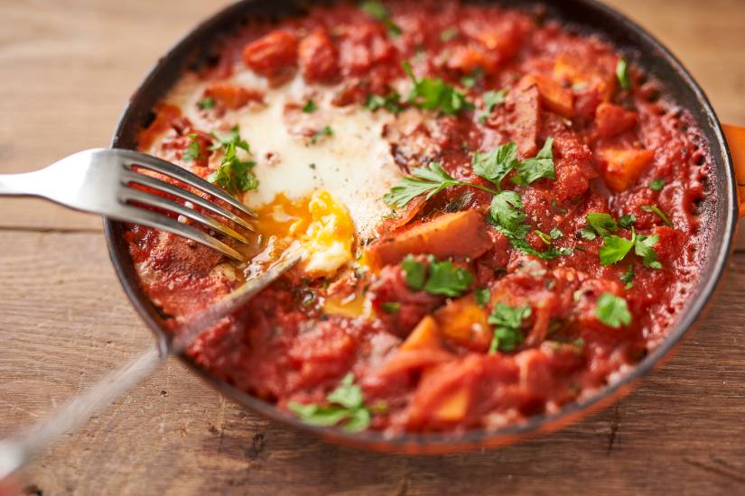 Sweet potato and chorizo shakshuka