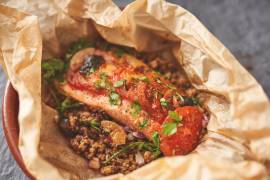 Moroccan-style salmon in a parcel
