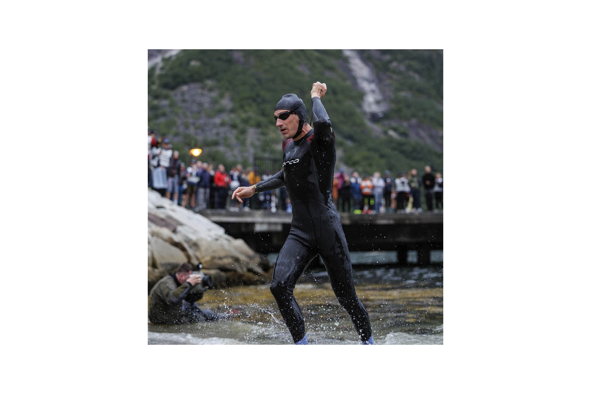 Norseman3 Sebastian Kienle exits the water first at Norseman 2023