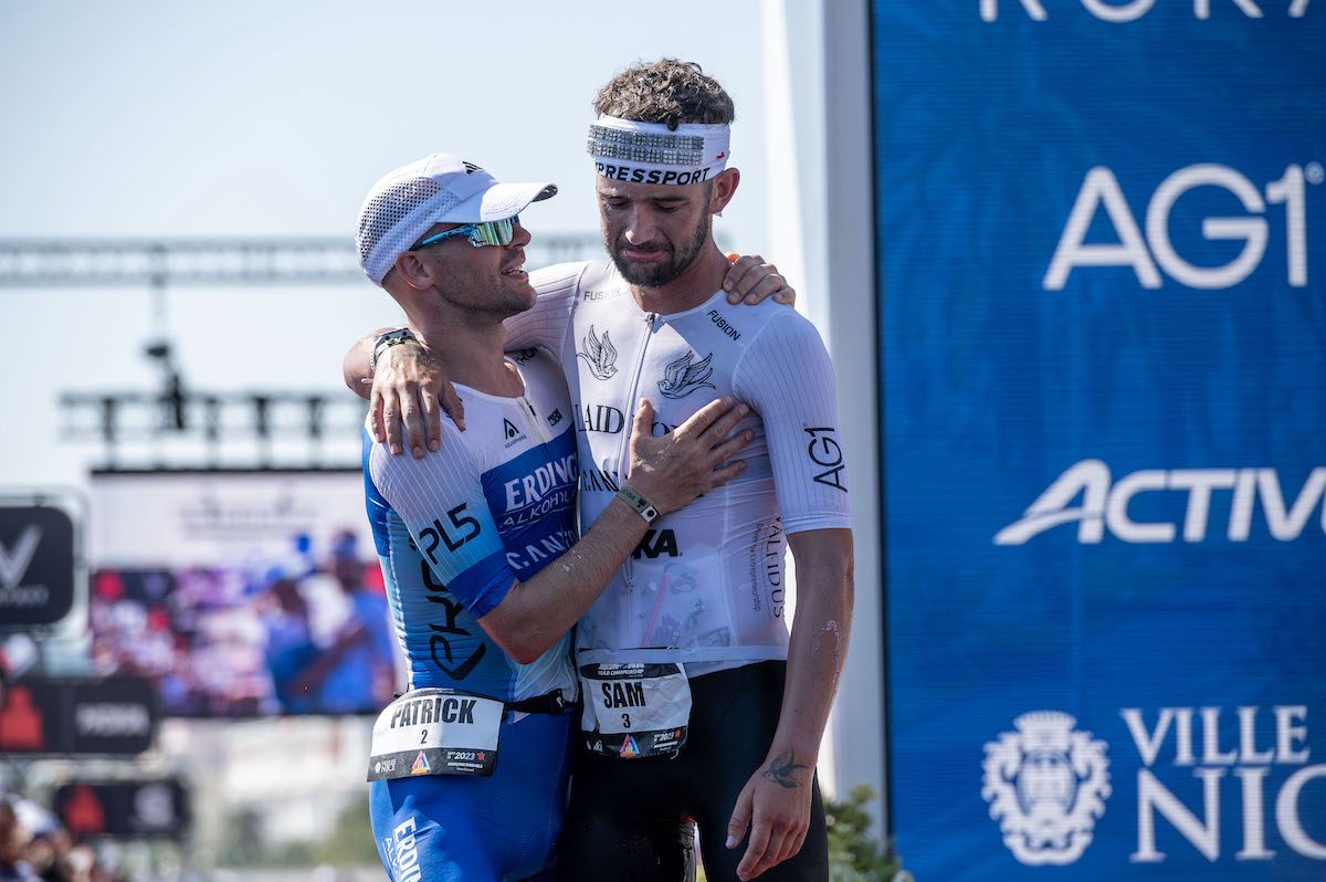 2023 Men’s VinFast IRONMAN World Championship Sam Laidlow and Patrick Lange hugging