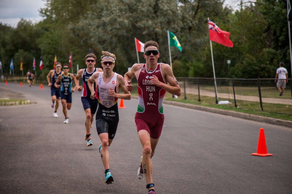 Hungary's Csonger Lehmann leads ahead of Tim Hellwig at the 2021 WTCS Grand Final in Edmonton