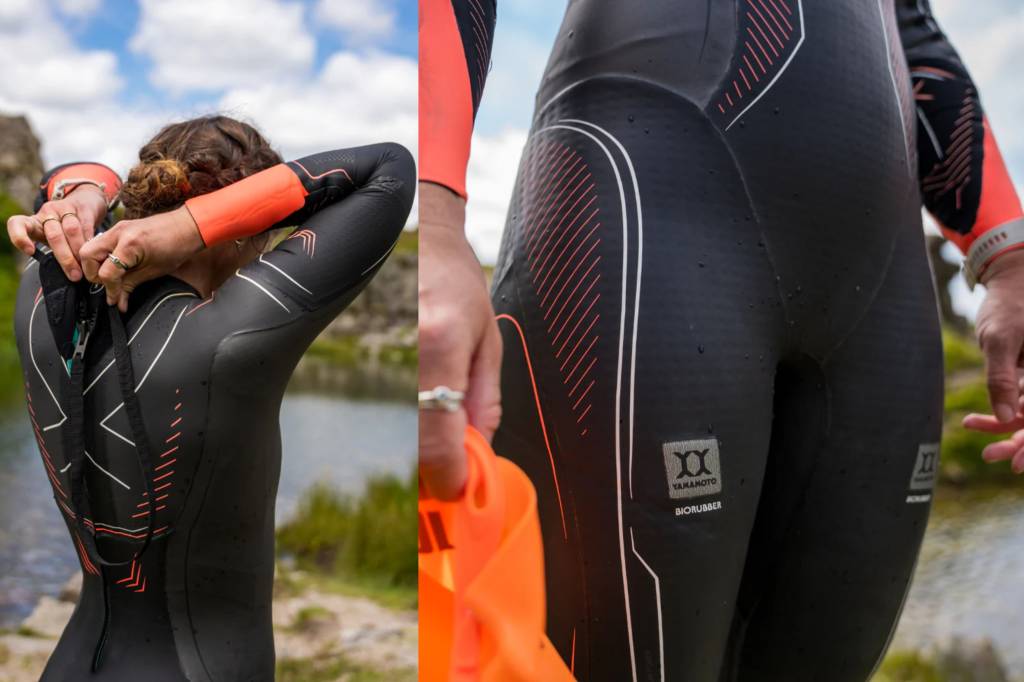 Zone3 Vanquish X wetsuit features, a shot of the pack and hips on the wetsuit