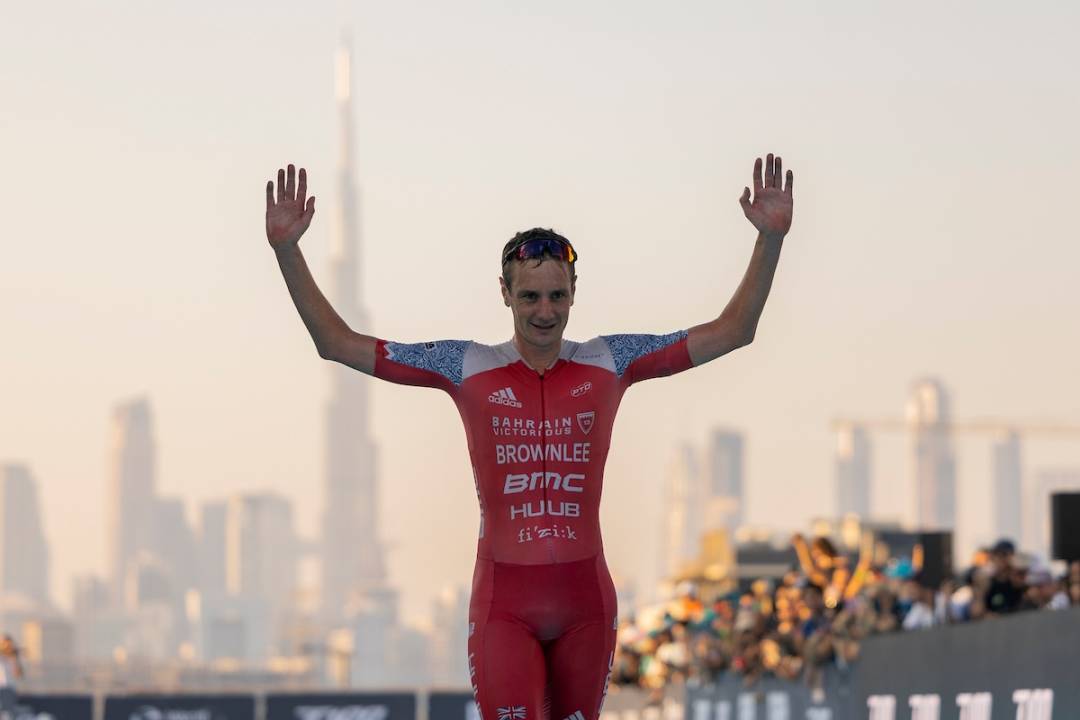 Alistair Brownlee finishes third at the Dubai T100 race in 2024, his last race a pro