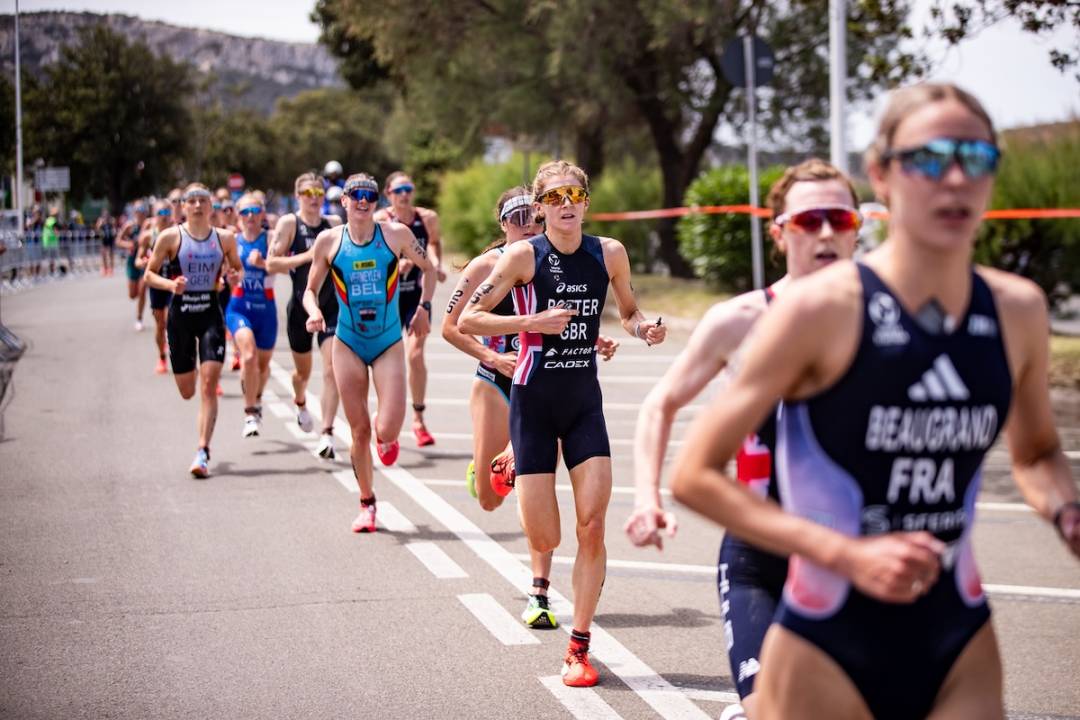 GB triathlete Beth Potter racing the 2024 Cagliari WTCS event