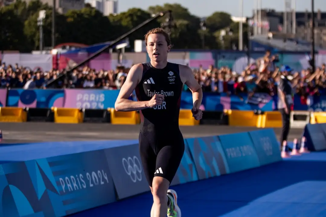 GB triathlete Georgia-Taylor-Brown racing in the mixed team relay at the 2024 Paris Olympics