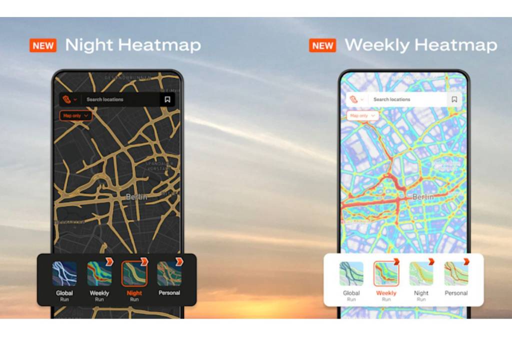 Screenshot of Strava heatmaps on phones