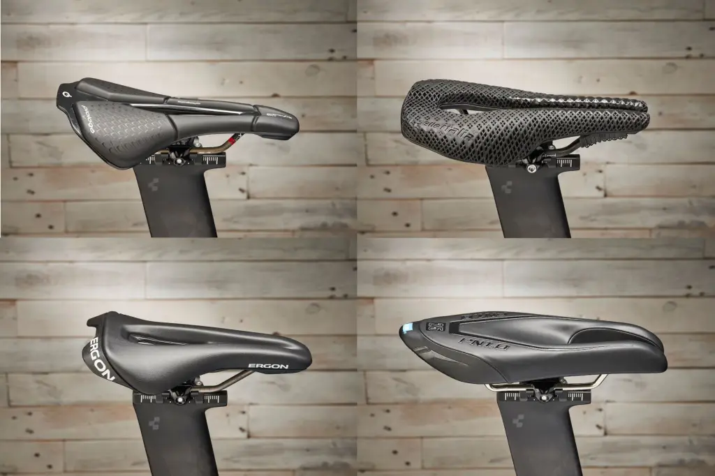 four product images of the best triathlon saddles