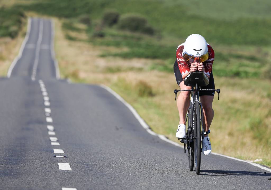 SWANSEA, WALES - JULY 13: Kat Matthews of Great Britain competes in the bike section of Ironman 70.3 Swansea July 13, 2025 in Swansea, Wales.