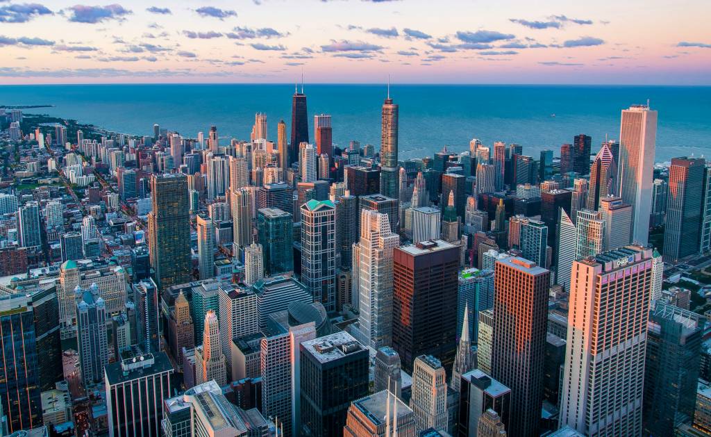 chicago skyline overhead view before chicago triathlon