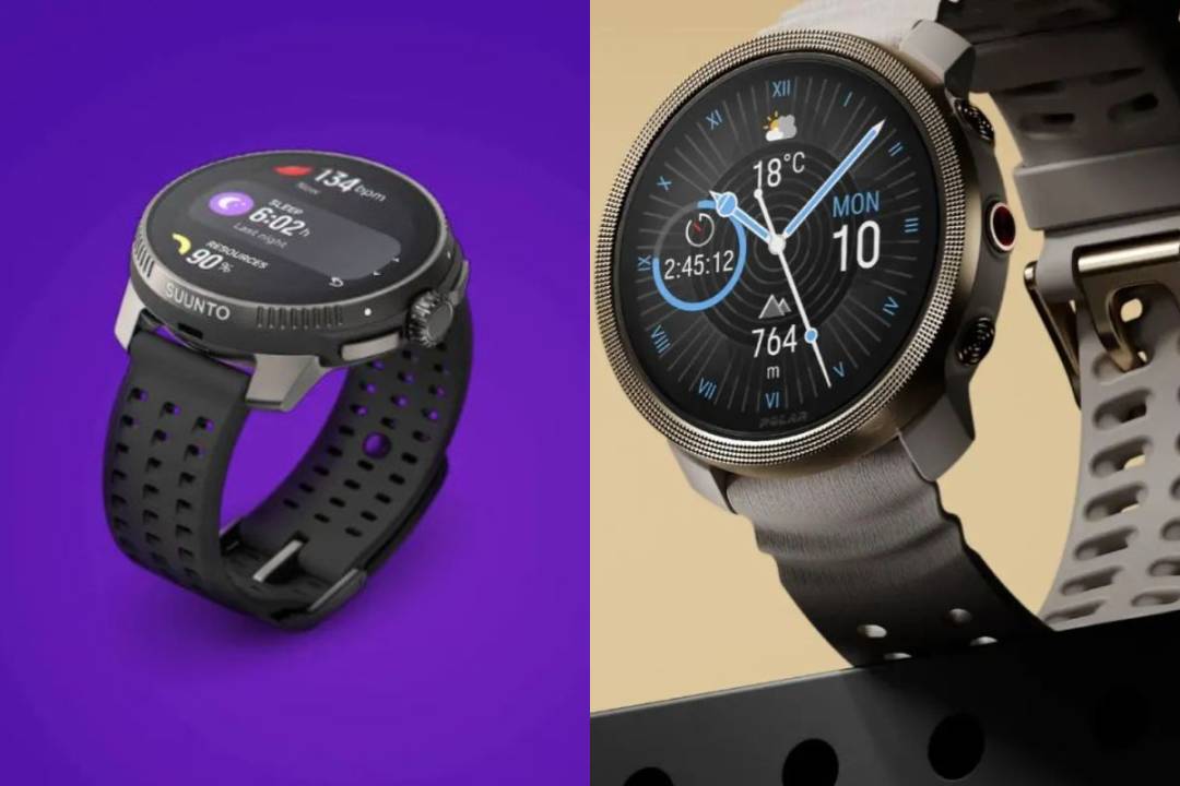 Collage of the Suunto Race and Polar Vantage M3 watches
