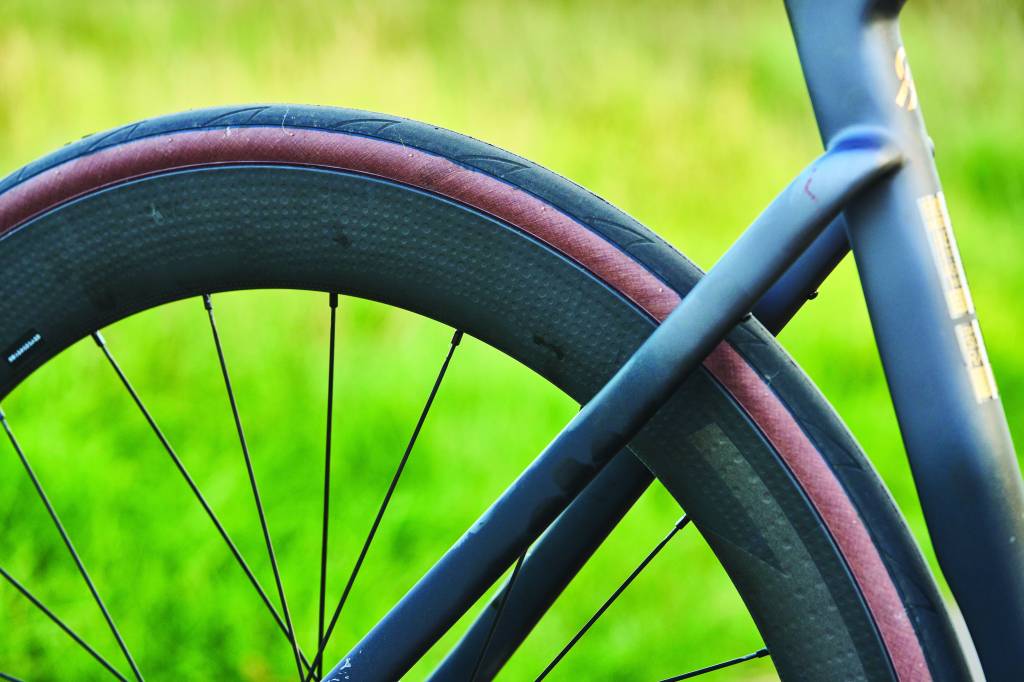 Deep section carbon wheels on road bike