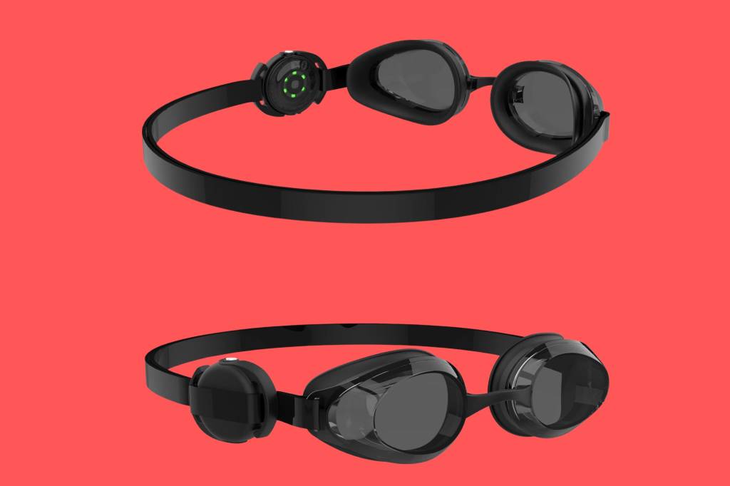 Polar OH1 optical heart-rate monitor fitted to swimming goggles
