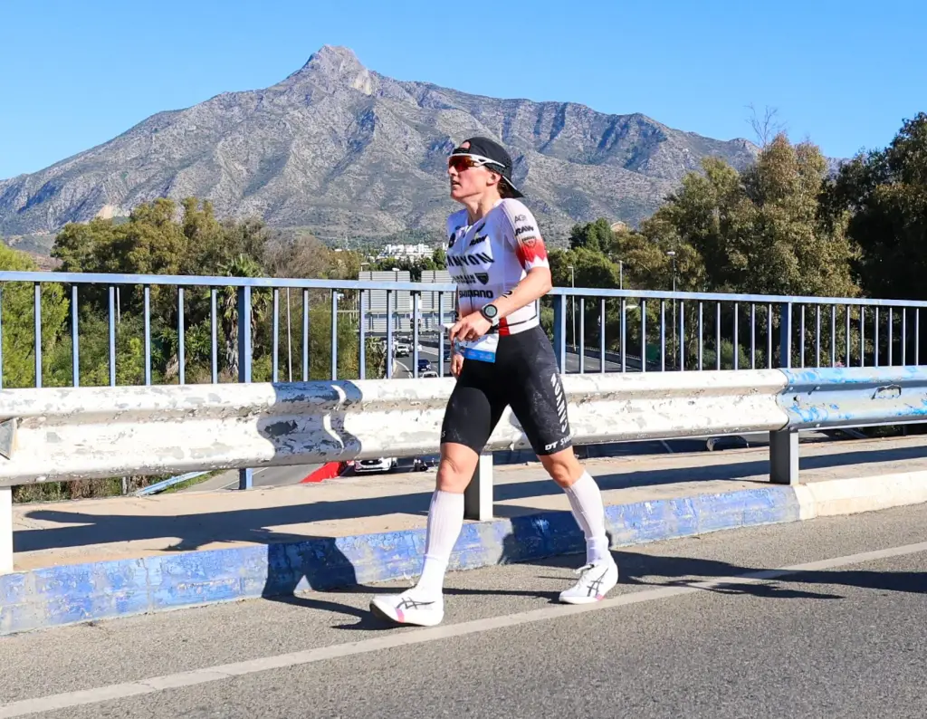 Kat Matthews is reduced to a walk early in the run at the Ironman 70.3 World Championship. Pic credit: Ryan Sosna-Bowd