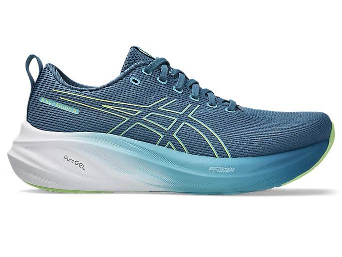 Side-on shot of blue running shoes