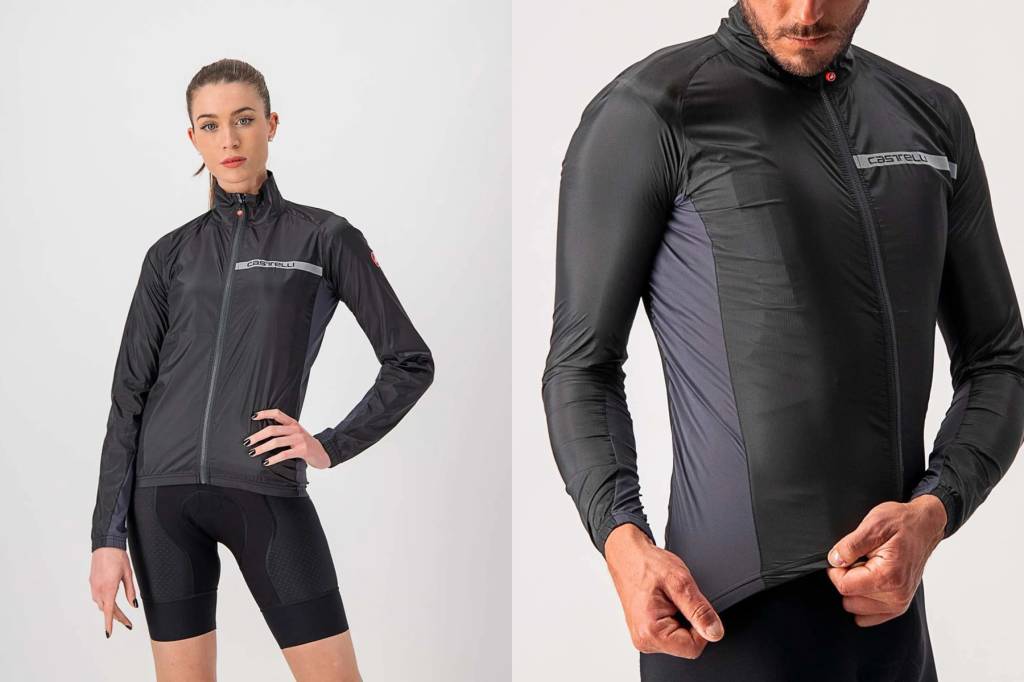 Collage of man and women wearing black cycling jacket