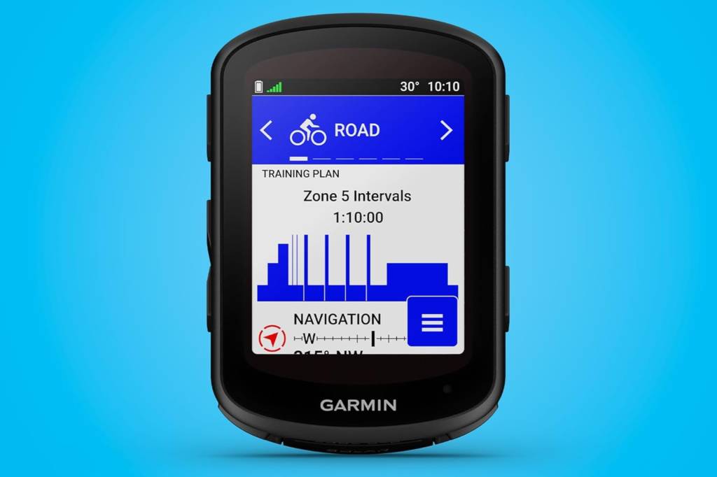 Close-up of interval workout on bike computer screen