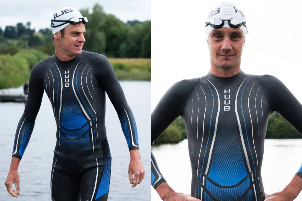 Collage of Brownlee brothers wearing Huub wetsuit