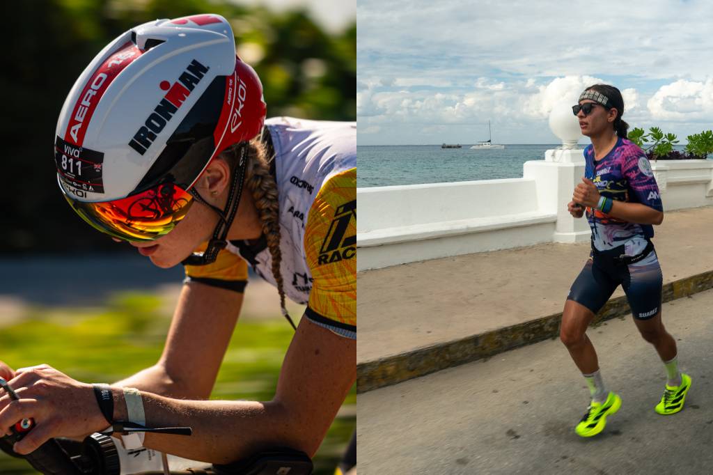 Collage of women racing Ironman Cozumel triathlon