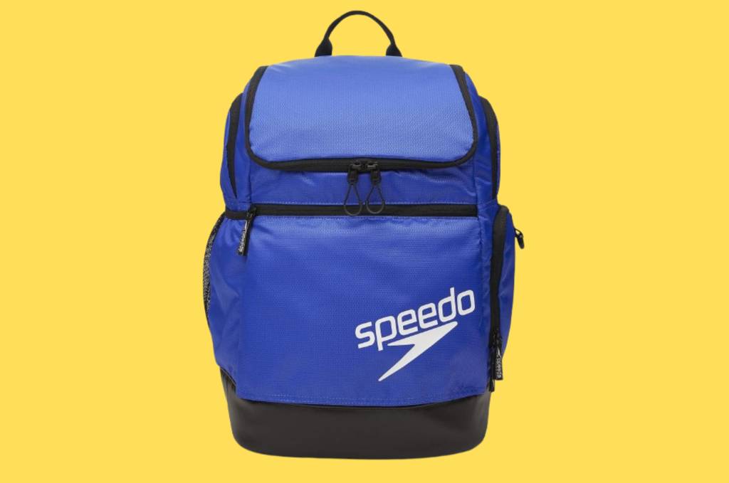 Blue swimming bag on yellow background