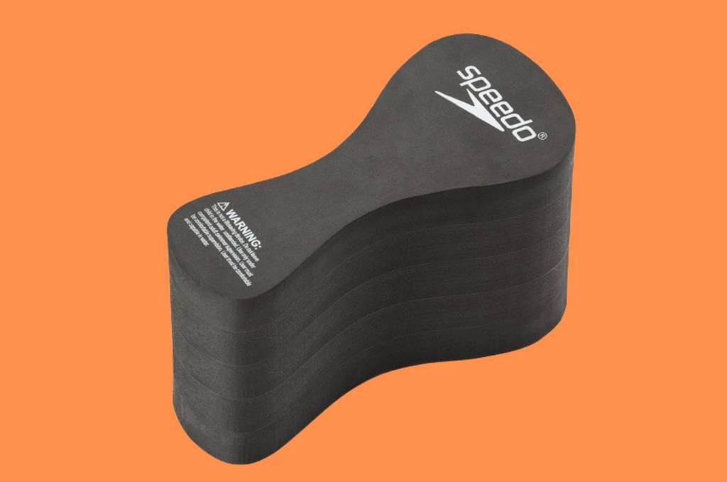 Black swim training buoy on orange background