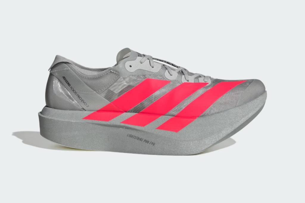 Grey and pink running shoes