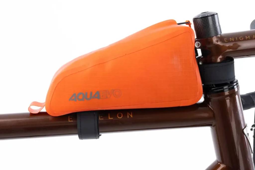 Orange top tube bag on red frame