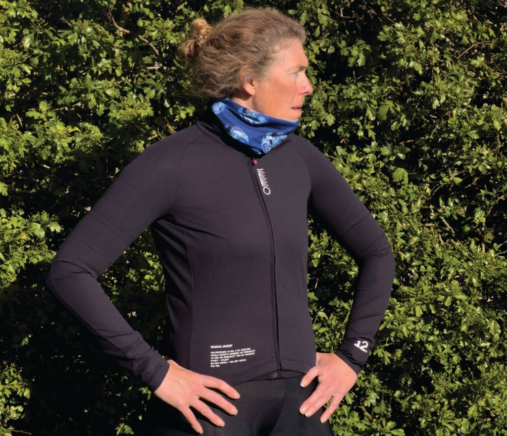 Women wearing a black cycling jacket