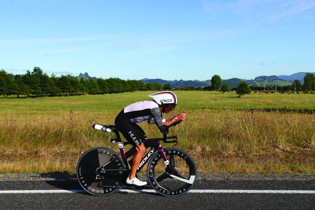 TAUPO, NEW ZEALAND - DECEMBER 15:Winner Jelle Geens of Belgium during IRONMAN 70.3 World Championship 2024 on December 15, 2024 in Taupo, New Zealand.