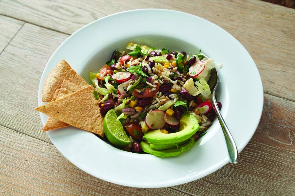 Mexican rice bowl with tortilla chips