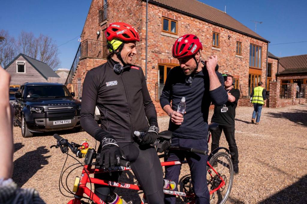 Greg James and Prince William paused on tandem bike ride