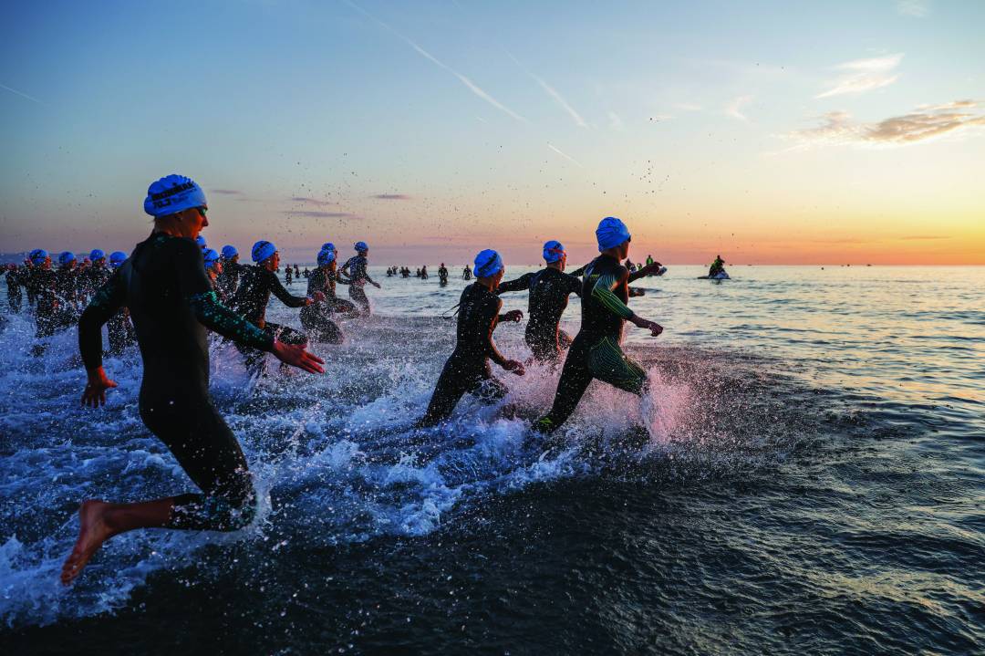 VALENCIA, SPAIN - APRIL 19: Athletes compete during the swim leg of the women's IRONMAN 70.3 Valencia on April 19, 2026 in Valencia, Spain. (Photo by Pablo Blazquez Dominguez/Getty Images for Ironman)