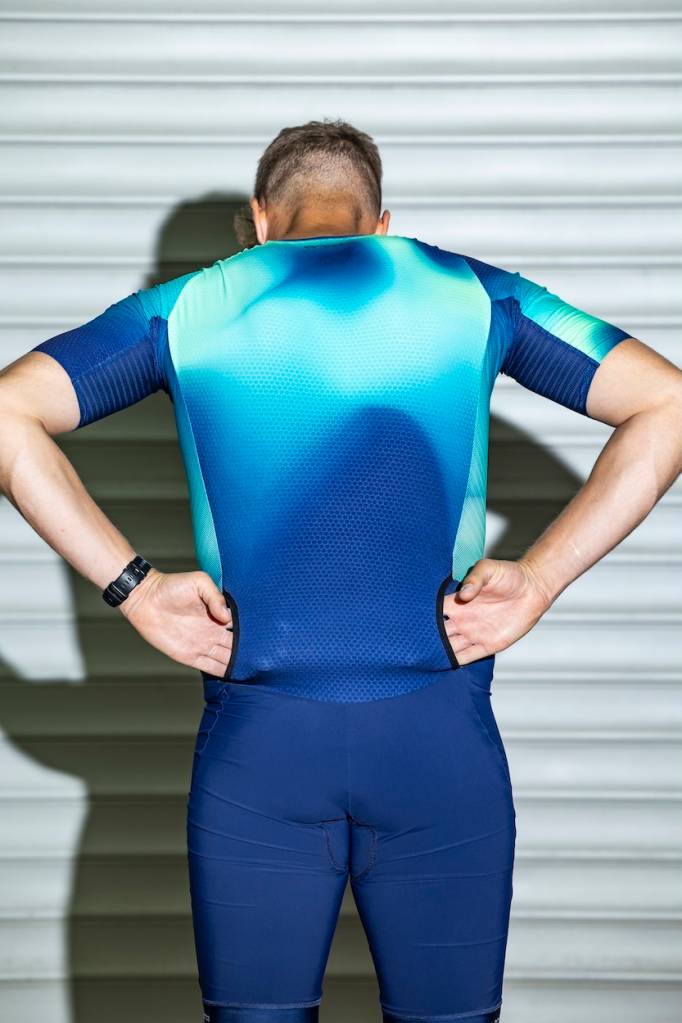 Product shot of man wearing an Orca tri-suit