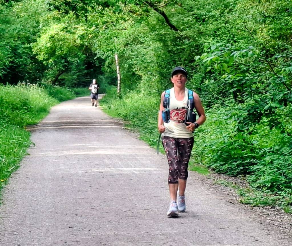 Laura Massey-Pugh running during her 40/40 challenge
