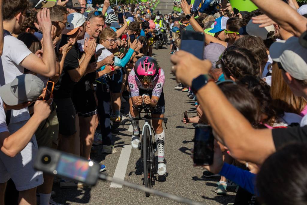 Alanis Siffert during the bike leg of Challenge Roth, which she won in 2026