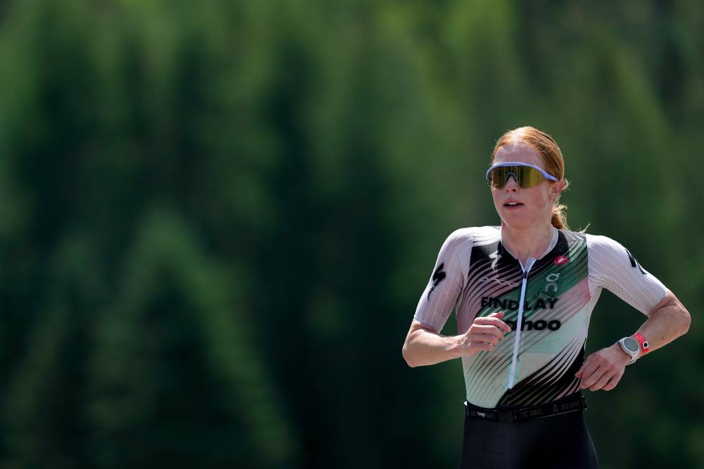 LAKE PLACID, NEW YORK - JULY 19: Paula Findlay of Canada competes on the run course of the 2026 Athletic Brewing IRONMAN Lake Placid on July 19, 2026 in Lake Placid, New York. (Photo by Patrick McDermott/Getty Images for IRONMAN)