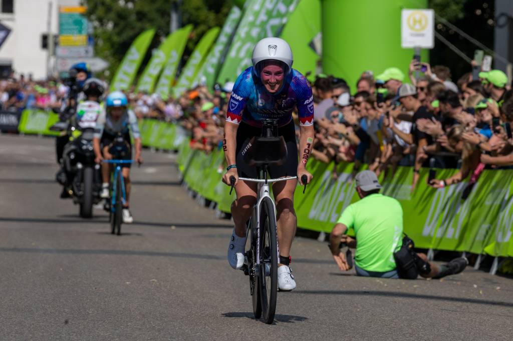 Kat Matthews embarks on the Solarer Berg climb as chases the leaders. Pic credit: Challenge Roth