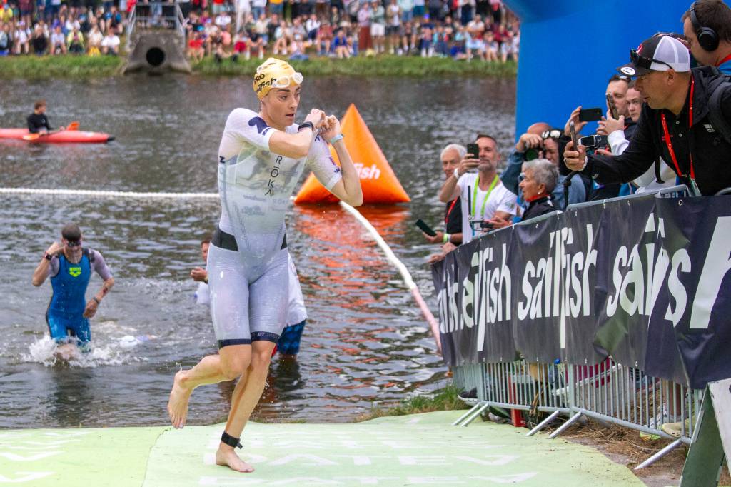 Lucy Charles-Barclay exits the water first. Pic credit: Challenge Roth