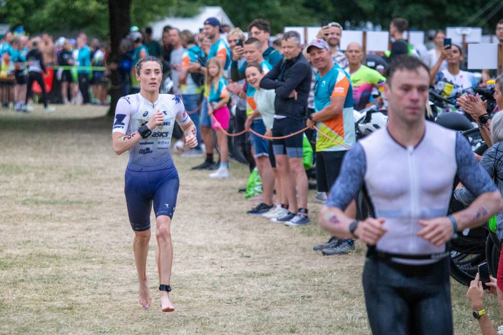 Lucy Charles-Barclay is the first woman out of the water. Pic credit: Challenge Roth