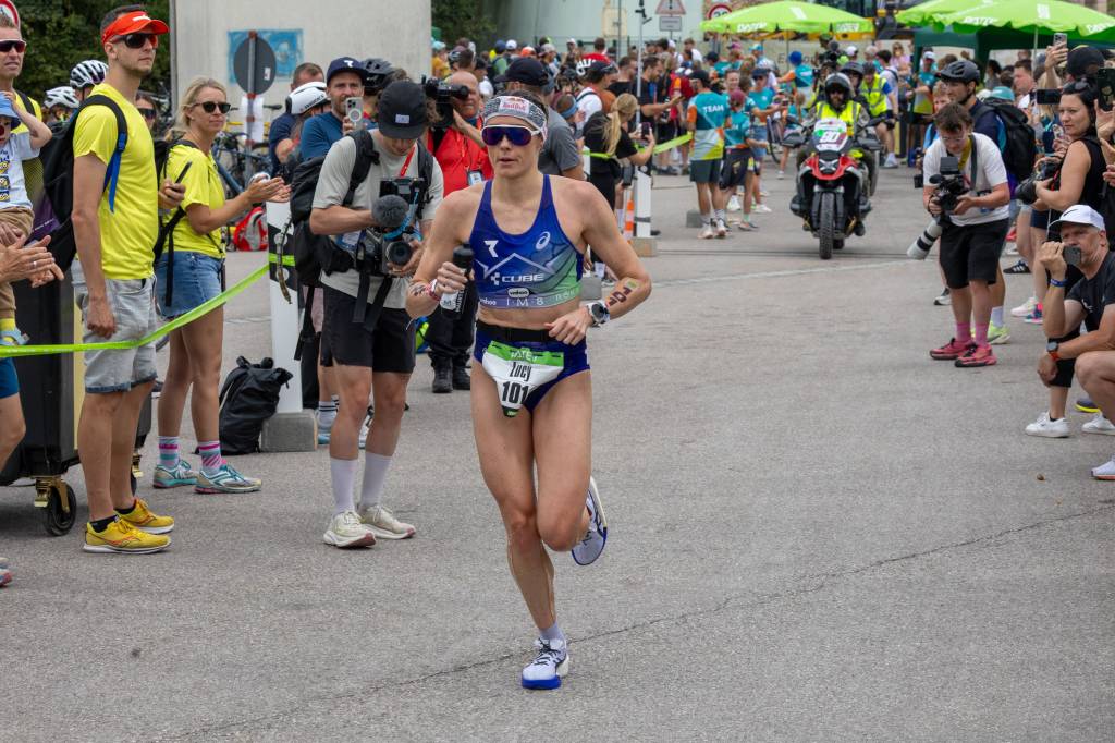 Lucy Charles-Barclay opted for a complete kit change for the marathon. Pic credit: Challenge Roth