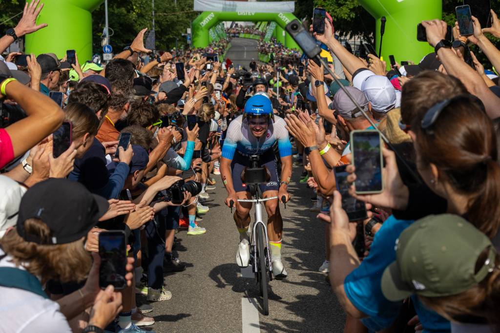 Rico Bogen leads the men's pro race up Solarer Berg. Pic credit: Challenge Roth